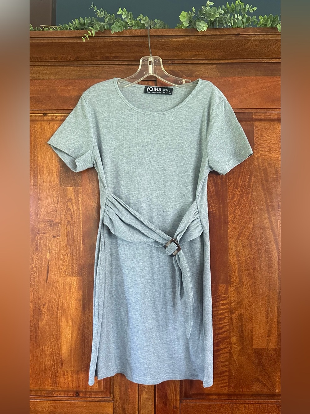 YOINS Light Grey Midi Tie-Waist T-Shirt Dress